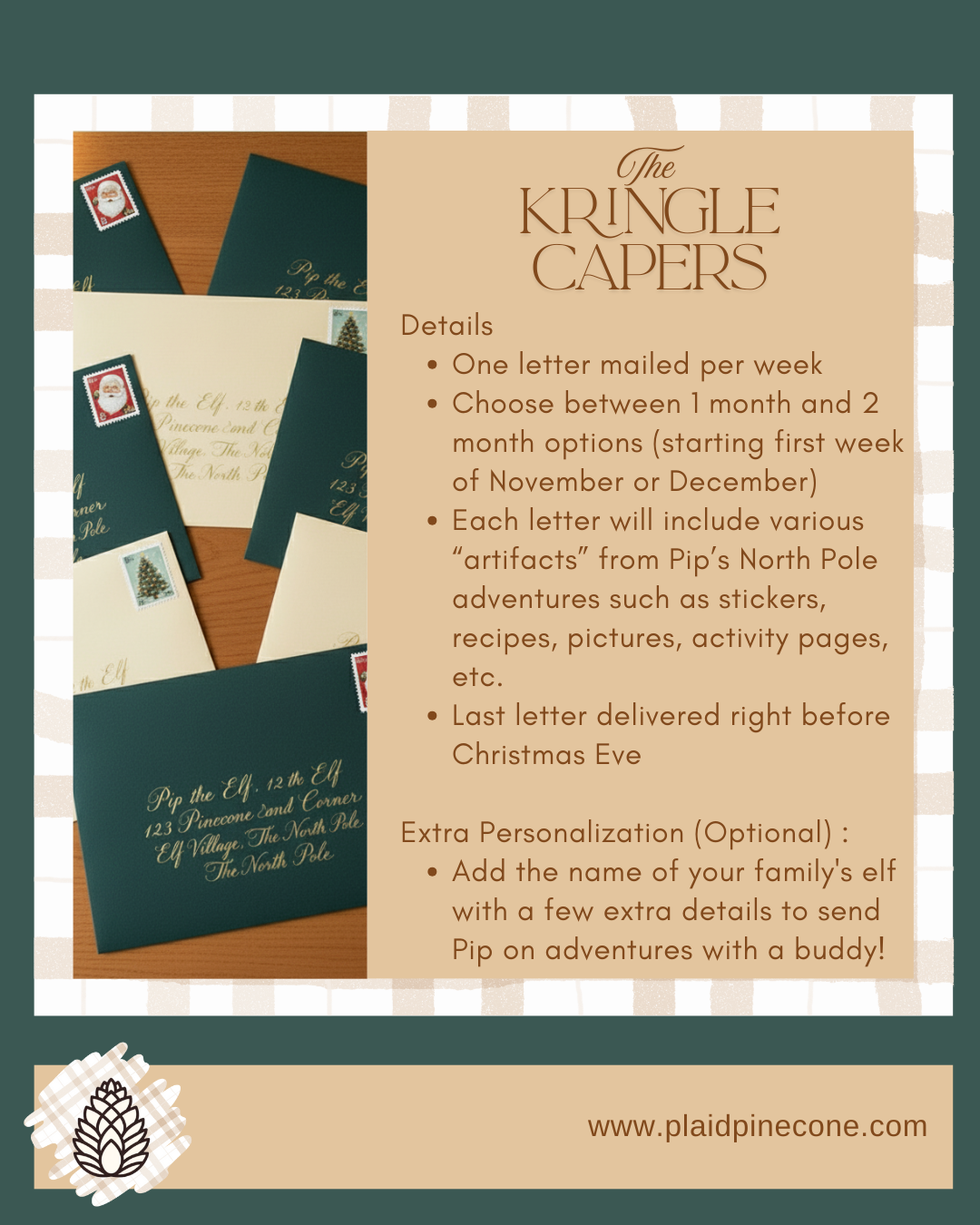 The Kringle Capers Letter Series - Personalized Weekly Christmas Story Letters from Pip the Elf